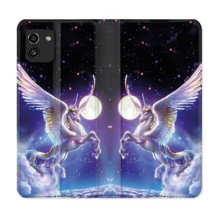 Housse Cuir Portefeuille pour Samsung Galaxy A03 Fantastique Licorne Céleste