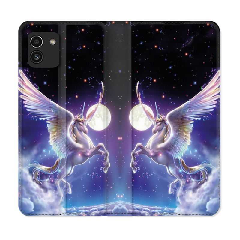 Housse Cuir Portefeuille pour Samsung Galaxy A03 Fantastique Licorne Céleste