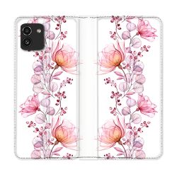 Housse Cuir Portefeuille pour Samsung Galaxy A03 Fleur Eclosion