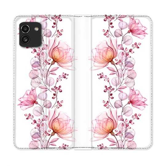 Housse Cuir Portefeuille pour Samsung Galaxy A03 Fleur Eclosion