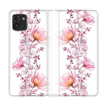 Housse Cuir Portefeuille pour Samsung Galaxy A03 Fleur Eclosion