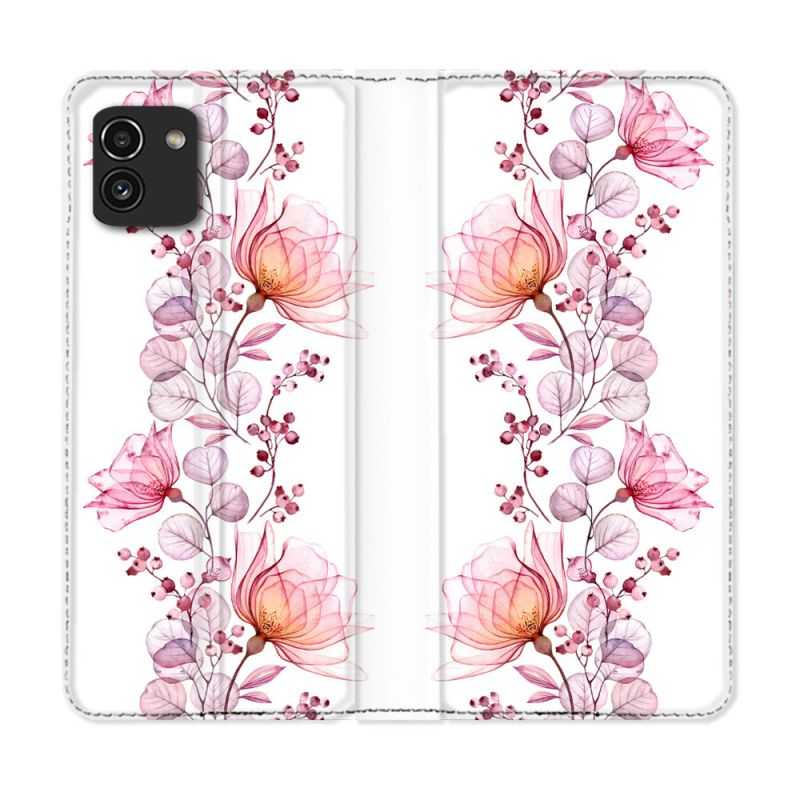 Housse Cuir Portefeuille pour Samsung Galaxy A03 Fleur Eclosion