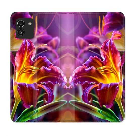 Housse Cuir Portefeuille pour Samsung Galaxy A03 Fleur Lys Color