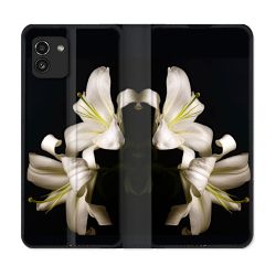 Housse Cuir Portefeuille pour Samsung Galaxy A03 Fleur Lys Noir