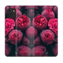 Housse Cuir Portefeuille pour Samsung Galaxy A03 Fleur Pivoine