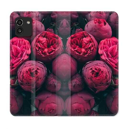 Housse Cuir Portefeuille pour Samsung Galaxy A03 Fleur Pivoine