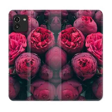 Housse Cuir Portefeuille pour Samsung Galaxy A03 Fleur Pivoine