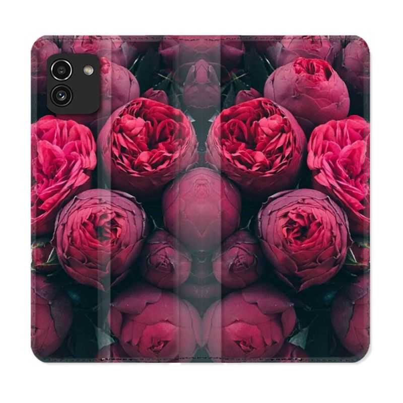 Housse Cuir Portefeuille pour Samsung Galaxy A03 Fleur Pivoine