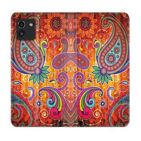 Housse Cuir Portefeuille pour Samsung Galaxy A03 Fleur Psychedelic