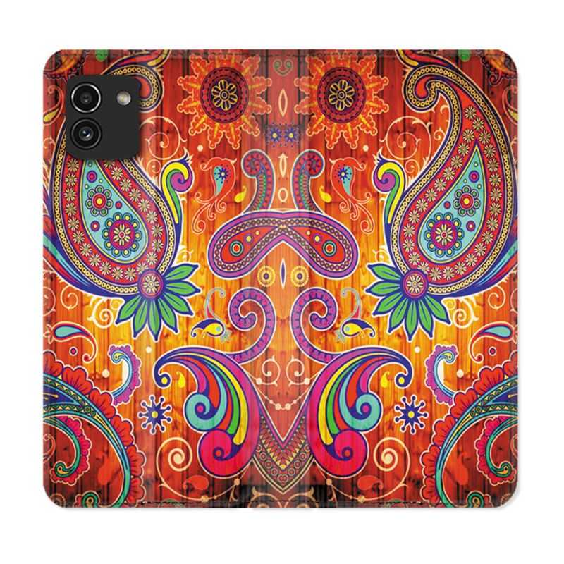 Housse Cuir Portefeuille pour Samsung Galaxy A03 Fleur Psychedelic