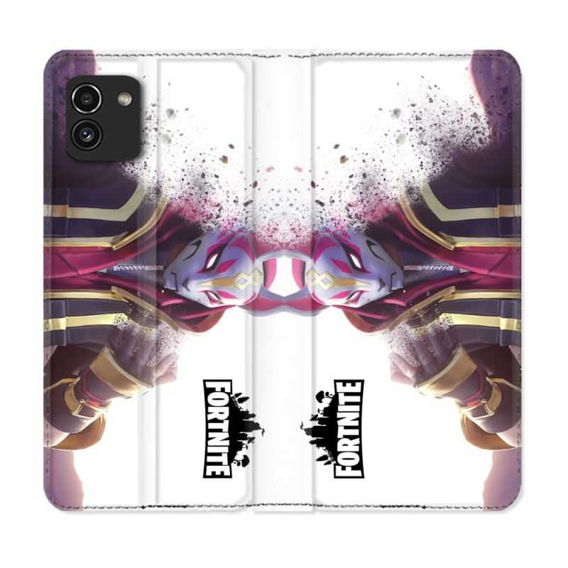 Housse Cuir Portefeuille pour Samsung Galaxy A03 Fortnite Blanc