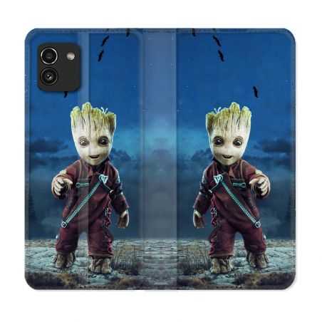 Housse Cuir Portefeuille pour Samsung Galaxy A03 Groot Bleu