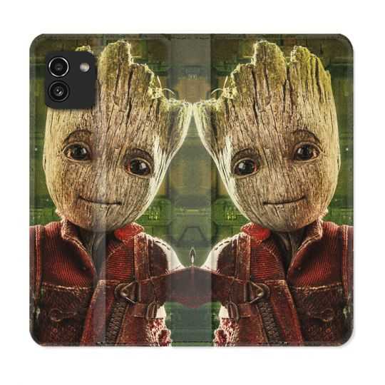 Housse Cuir Portefeuille pour Samsung Galaxy A03 Groot Vert