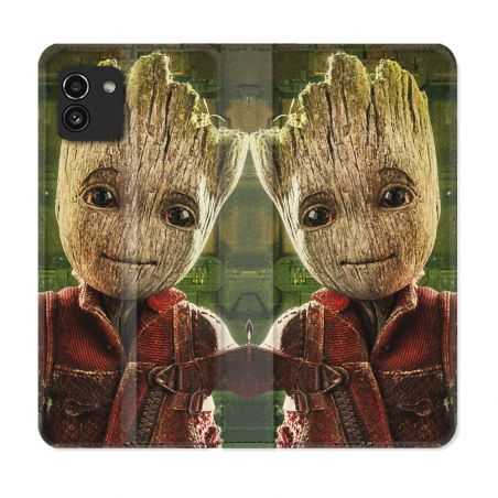 Housse Cuir Portefeuille pour Samsung Galaxy A03 Groot Vert