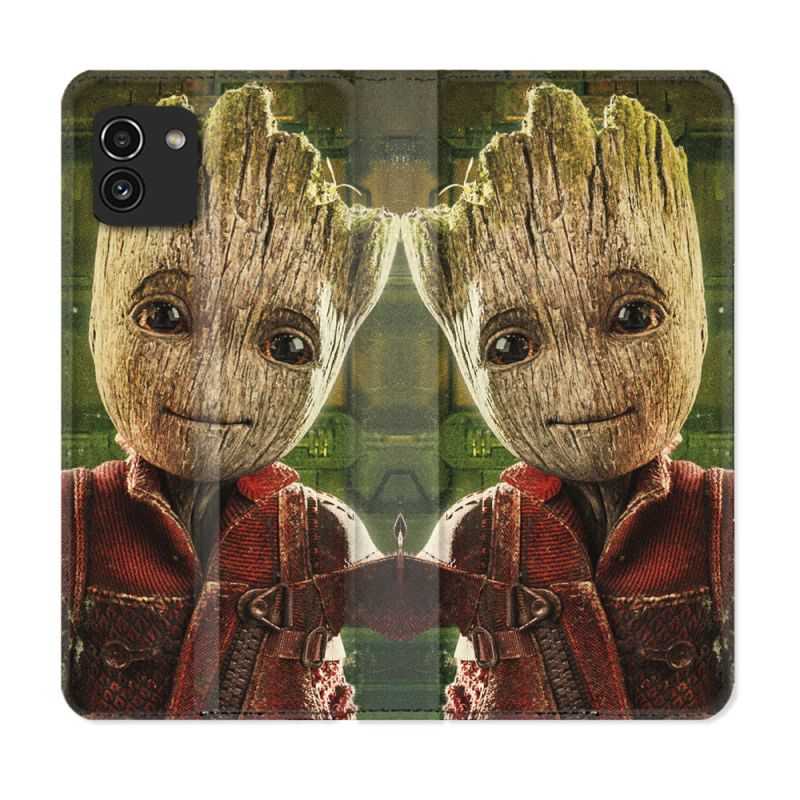 Housse Cuir Portefeuille pour Samsung Galaxy A03 Groot Vert