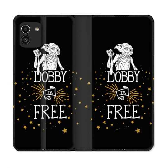 Housse Cuir Portefeuille pour Samsung Galaxy A03 Harry Potter Dobby Free Noir