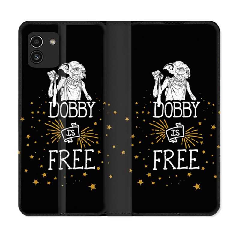 Housse Cuir Portefeuille pour Samsung Galaxy A03 Harry Potter Dobby Free Noir