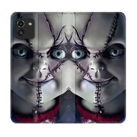 Housse Cuir Portefeuille pour Samsung Galaxy A03 Horreur Chucky Cicatrice