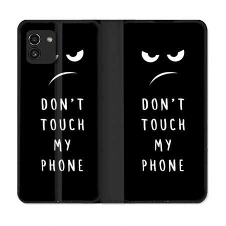Housse Cuir Portefeuille pour Samsung Galaxy A03 Humour Don't Touch