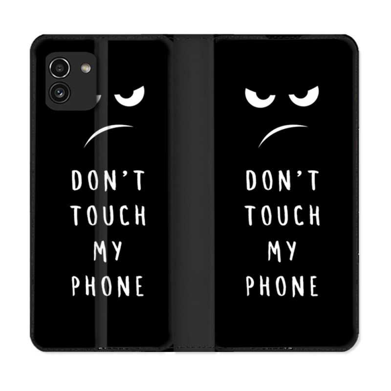 Housse Cuir Portefeuille pour Samsung Galaxy A03 Humour Don't Touch