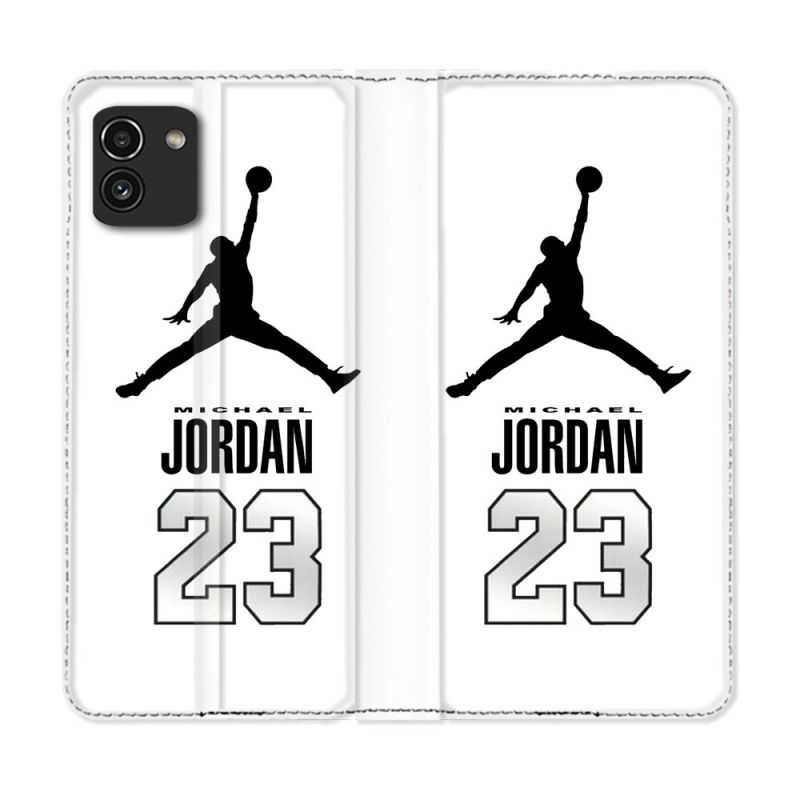 Housse Cuir Portefeuille pour Samsung Galaxy A03 Jordan 23 Blanc