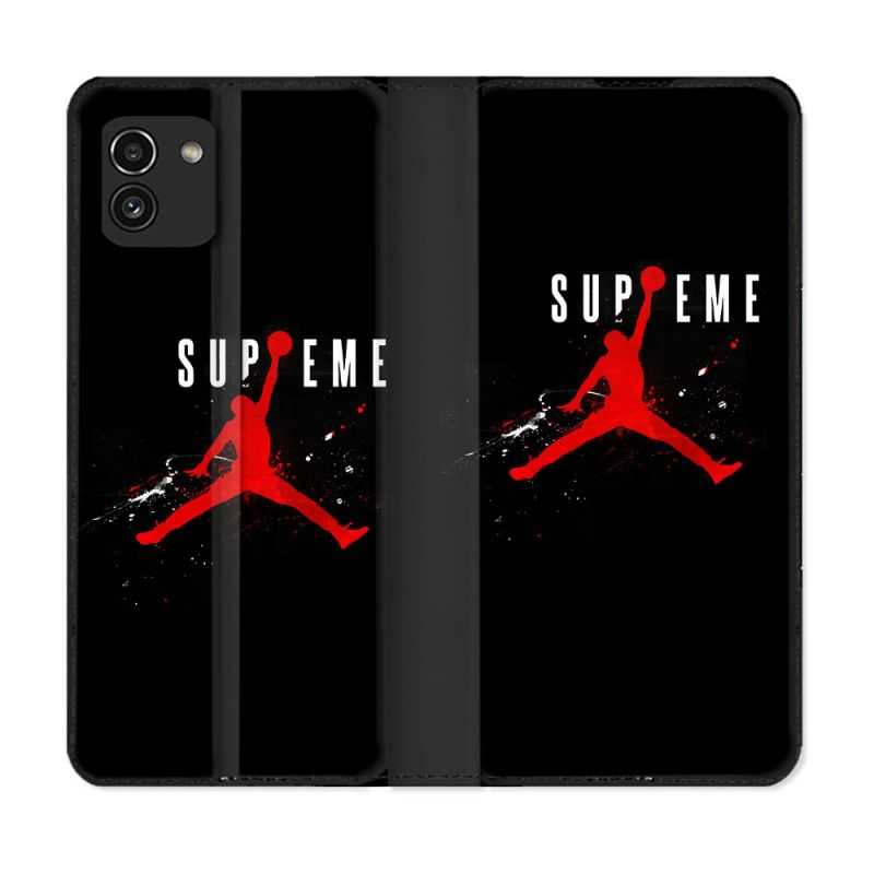 Housse Cuir Portefeuille pour Samsung Galaxy A03 Jordan Supreme Noir
