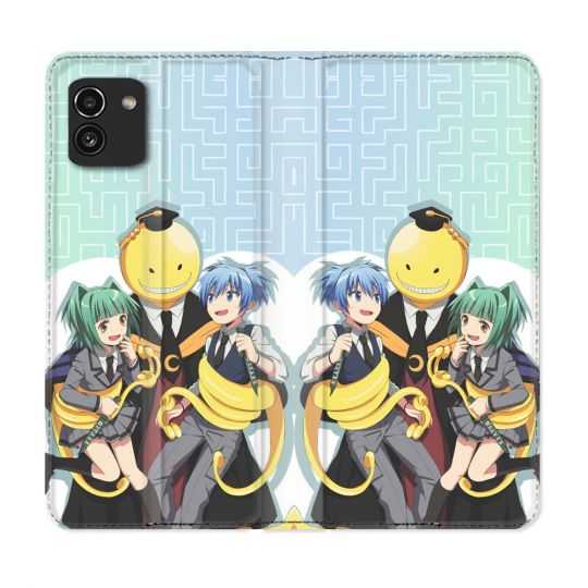 Housse Cuir Portefeuille pour Samsung Galaxy A03 Manga Assassination Classroom Kuro Trio