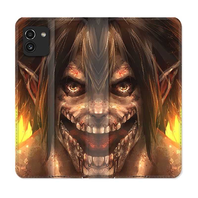 Housse Cuir Portefeuille pour Samsung Galaxy A03 Manga Attaque Titans Eren Titan