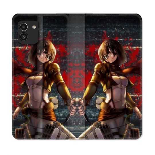 Housse Cuir Portefeuille pour Samsung Galaxy A03 Manga Attaque Titans Mikasa