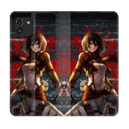 Housse Cuir Portefeuille pour Samsung Galaxy A03 Manga Attaque Titans Mikasa