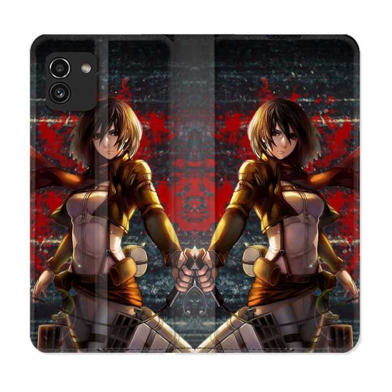 Housse Cuir Portefeuille pour Samsung Galaxy A03 Manga Attaque Titans Mikasa