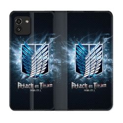 Housse Cuir Portefeuille pour Samsung Galaxy A03 Manga Attaque Titans Noir