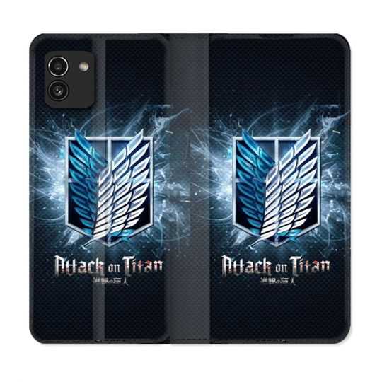 Housse Cuir Portefeuille pour Samsung Galaxy A03 Manga Attaque Titans Noir