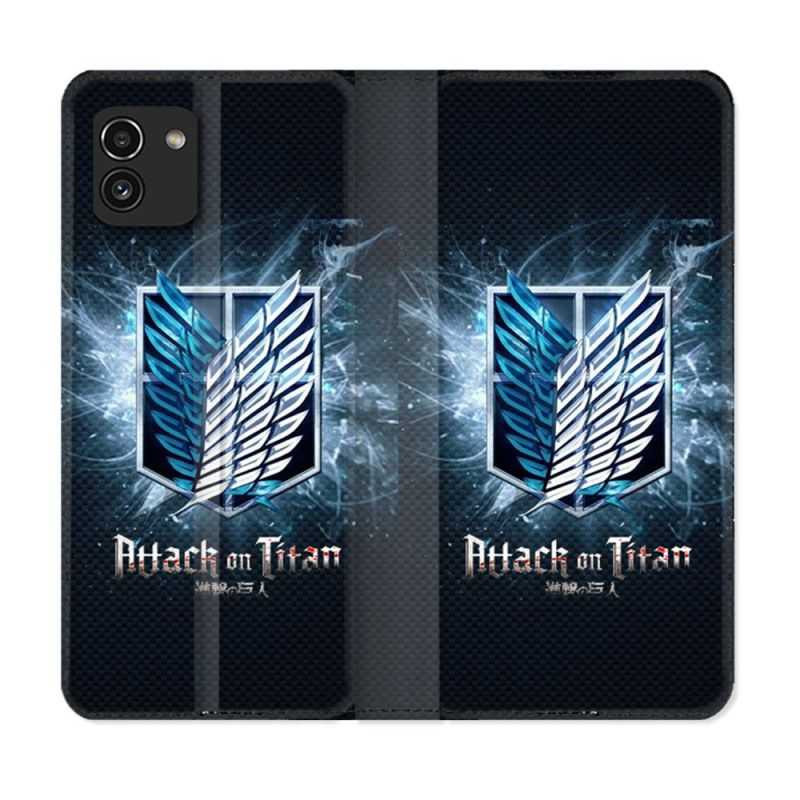 Housse Cuir Portefeuille pour Samsung Galaxy A03 Manga Attaque Titans Noir