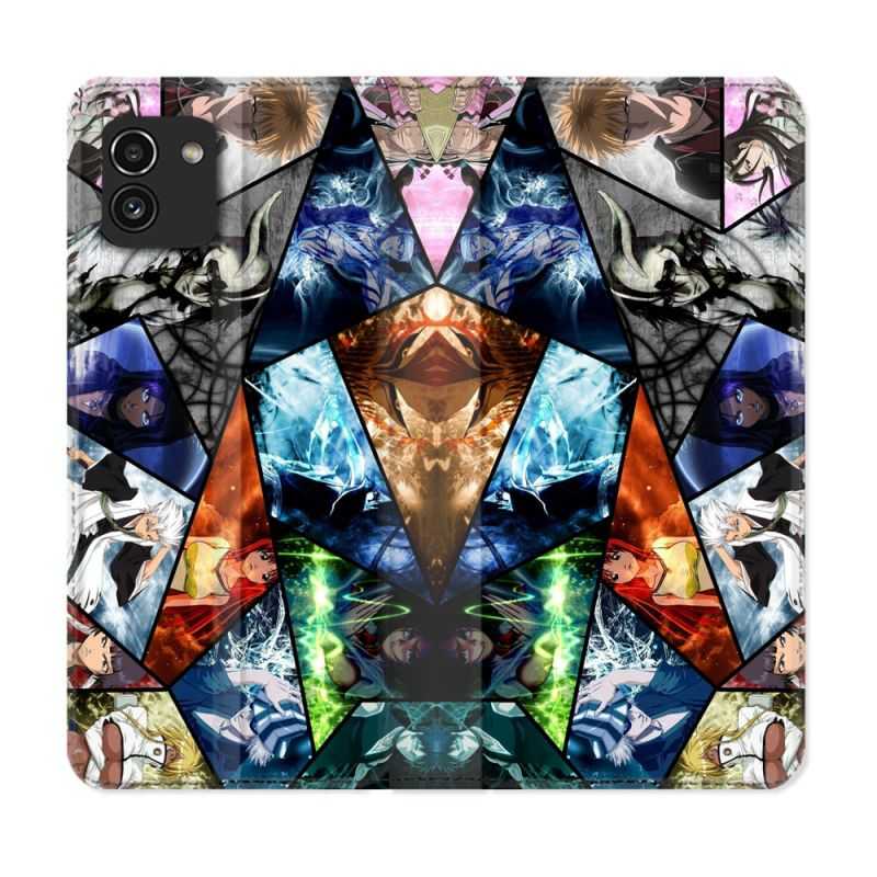 Housse Cuir Portefeuille pour Samsung Galaxy A03 Manga Bleach Pele Mele