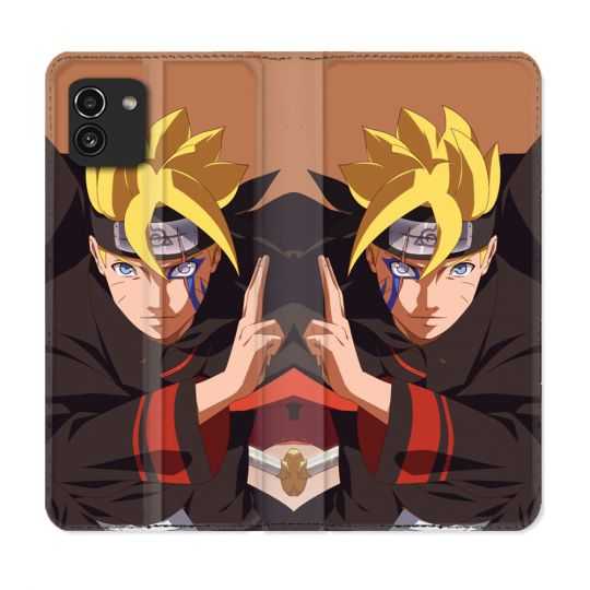 Housse Cuir Portefeuille pour Samsung Galaxy A03 Manga Boruto Signe