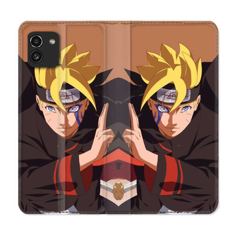 Housse Cuir Portefeuille pour Samsung Galaxy A03 Manga Boruto Signe