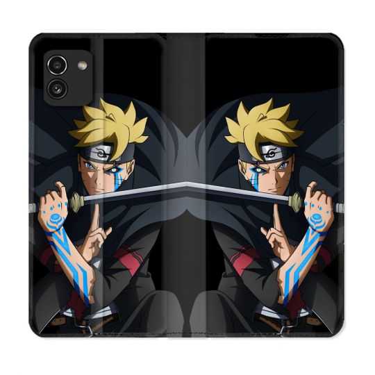 Housse Cuir Portefeuille pour Samsung Galaxy A03 Manga Boruto Tatouage