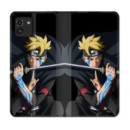 Housse Cuir Portefeuille pour Samsung Galaxy A03 Manga Boruto Tatouage