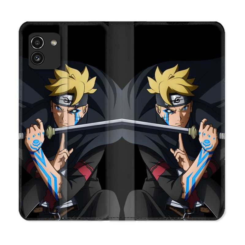 Housse Cuir Portefeuille pour Samsung Galaxy A03 Manga Boruto Tatouage