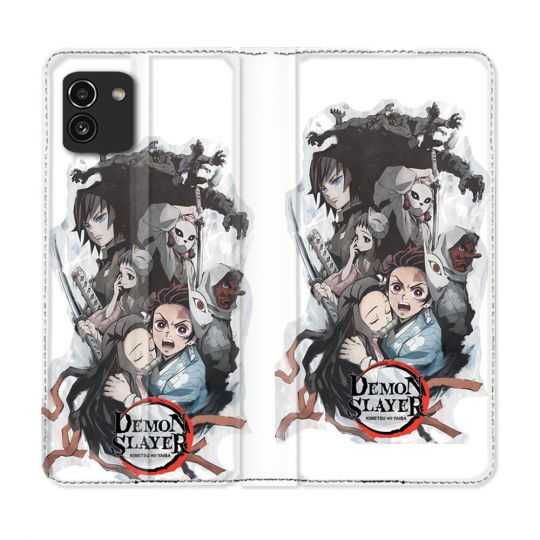 Housse Cuir Portefeuille pour Samsung Galaxy A03 Manga Demon Slayer Blanc