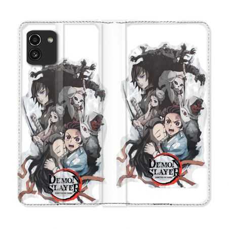 Housse Cuir Portefeuille pour Samsung Galaxy A03 Manga Demon Slayer Blanc