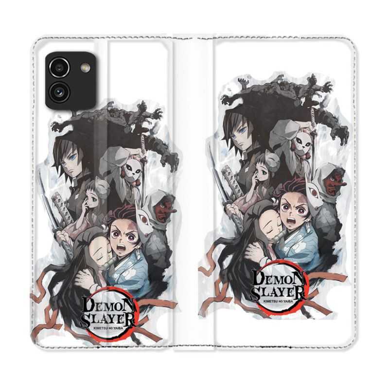 Housse Cuir Portefeuille pour Samsung Galaxy A03 Manga Demon Slayer Blanc