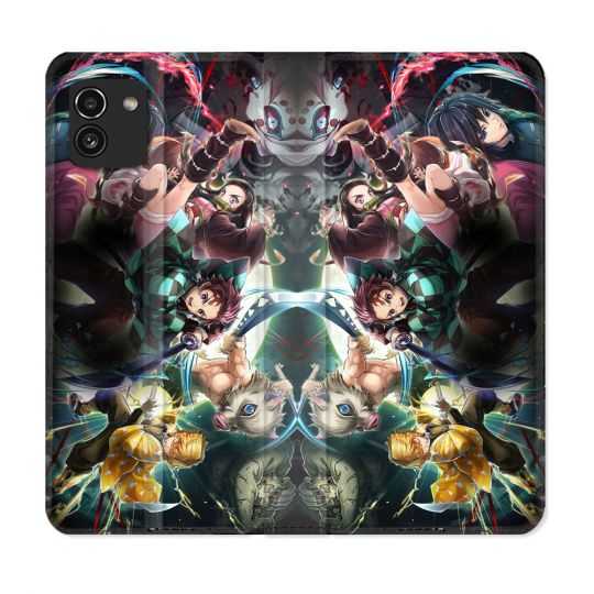 Housse Cuir Portefeuille pour Samsung Galaxy A03 Manga Demon Slayer Groupe