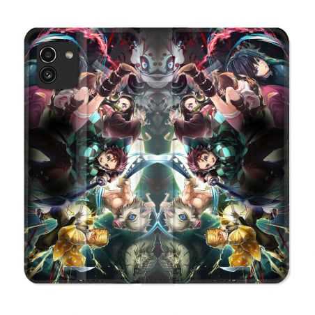 Housse Cuir Portefeuille pour Samsung Galaxy A03 Manga Demon Slayer Groupe