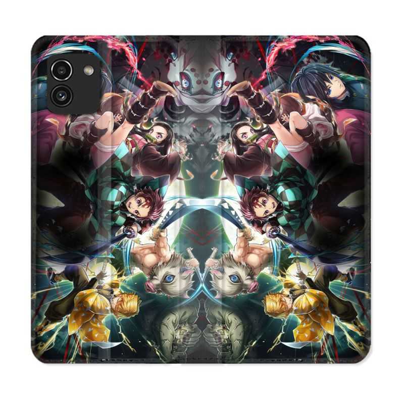 Housse Cuir Portefeuille pour Samsung Galaxy A03 Manga Demon Slayer Groupe