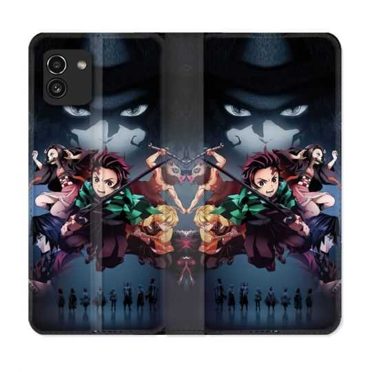 Housse Cuir Portefeuille pour Samsung Galaxy A03 Manga Demon Slayer Noir