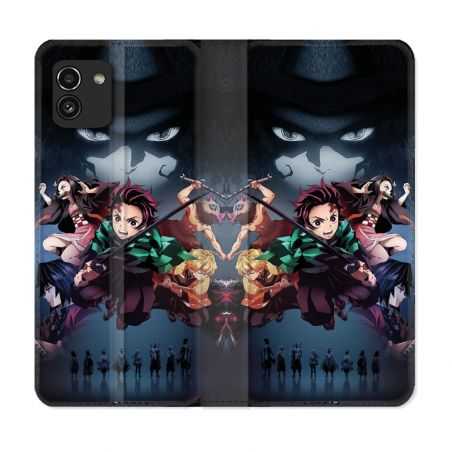 Housse Cuir Portefeuille pour Samsung Galaxy A03 Manga Demon Slayer Noir