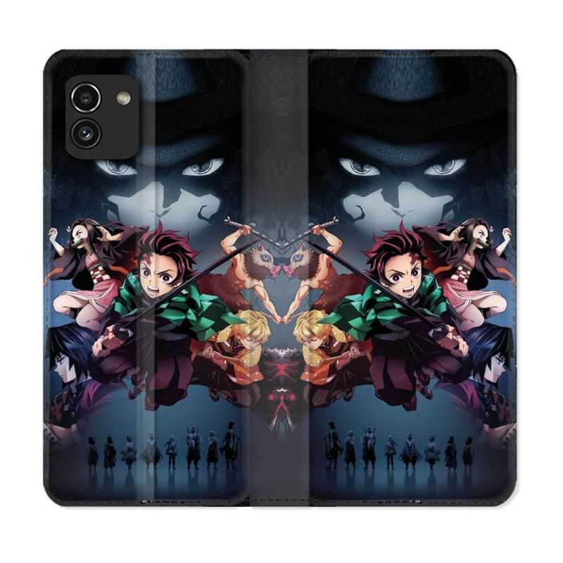 Housse Cuir Portefeuille pour Samsung Galaxy A03 Manga Demon Slayer Noir