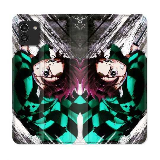 Housse Cuir Portefeuille pour Samsung Galaxy A03 Manga Demon Slayer Tanjiro